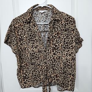 BeachLunchLounge Rae Tie Waist Casual Top Leopard Print Size Small